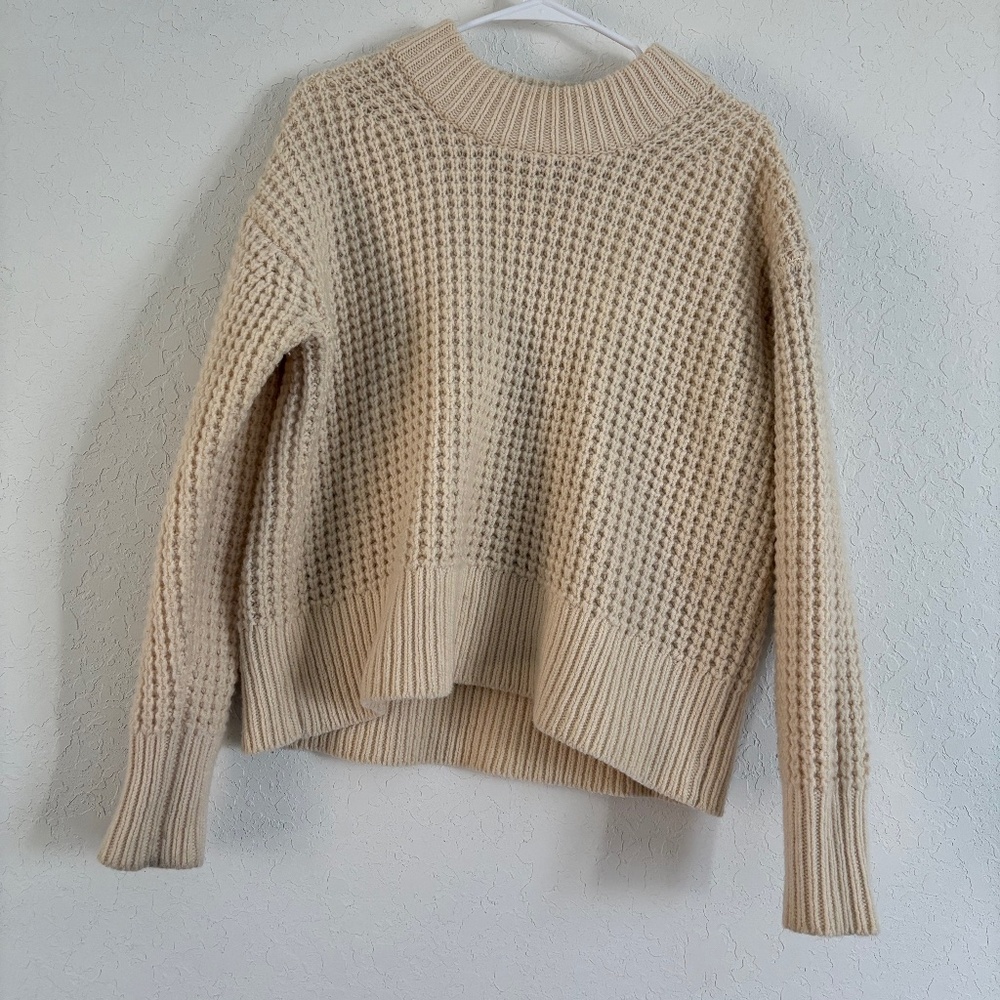 Everlane Waffle Knit Wool Sweater Cream Color